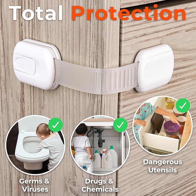 10-Pack Cabinet Locks Baby Proofing - Childproof Locks for Cabinets, Drawers, Cupboard, Refrigerator, Toilet Seat, Trash Can, Dishwasher