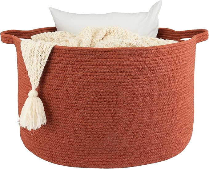 XUANGUO Large Cotton Rope Basket Blankets Basket Living Room 22"x14" Toy Baskets for Kids and Dogs Rope Storage Baskets for Nursery Woven Laundry Baskets for Clothes Towels Baby Toy round rustic