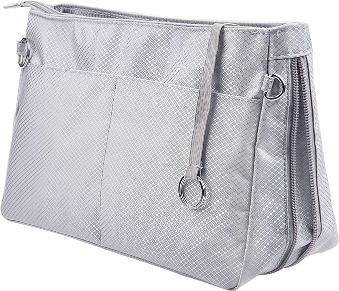 Vercord Expandable Nylon Handbag Purse Organizer Insert Liner Shaper Bag in Bag Beige Grey XLarge