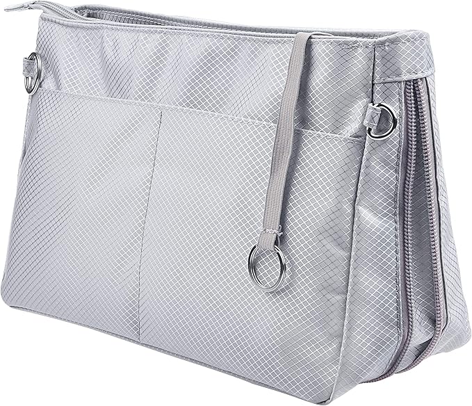 Vercord Expandable Nylon Handbag Purse Organizer Insert Liner Shaper Bag in Bag Beige Grey Large