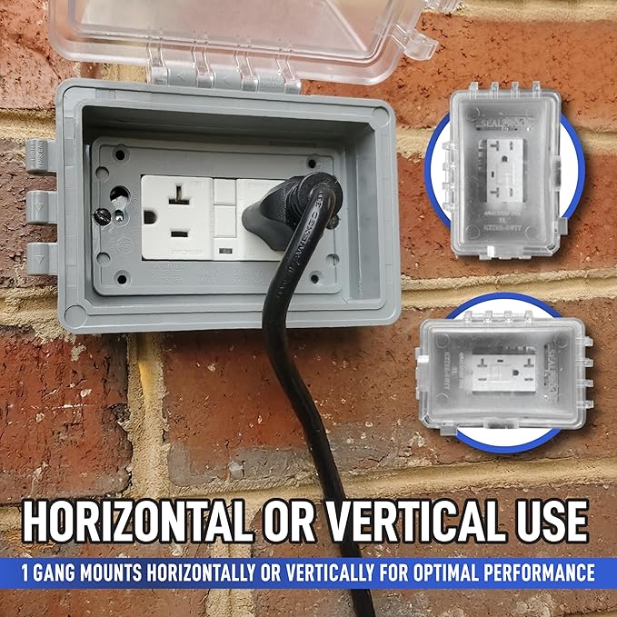 Sealproof Deep Base for Vinyl Siding and Recessed Surfaces While In Use Lockable 1-Gang Outdoor Exterior Outlet Cover | Horizontal/Vertical Weatherproof Extra Duty Bubble Cover