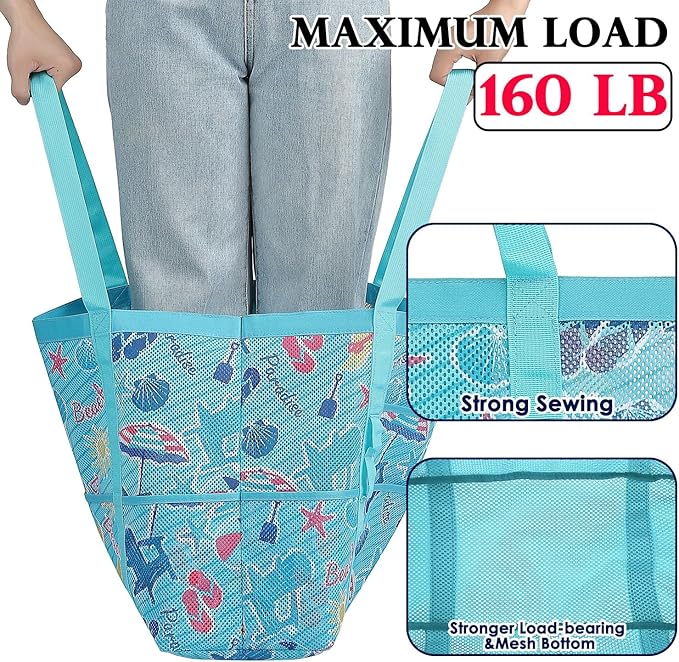 Mesh Beach Bag, Large Beach Tote with Zipper Pocket for Family Pool Bag for Toys & Vacation Essentials