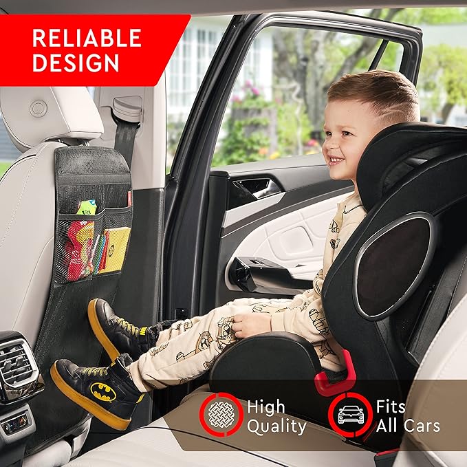 Helteko Back Seat Protector for Car, 2 Pack Premium Kick Mats for Kids, Extra Large Car Seat Cover for Backseat with Mesh Pockets, Waterproof Dirt & Mud Protection, Gray