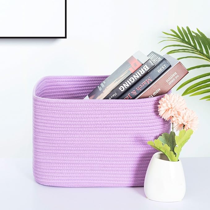 MINTWOOD Design 3-Pack Storage Baskets for Shelves, Decorative Baskets for Organizing, Woven Baskets for Storage, Book Basket Cube Storage Bin Box, Pantry Closet and Shoe Organizers, Lilac Purple