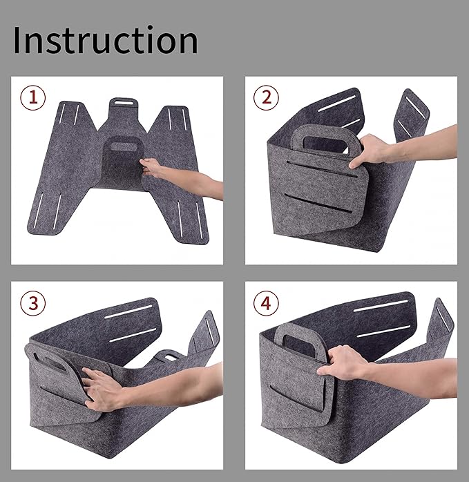 Storage Basket Felt Storage Bin Collapsible& Convenient Box Organizer with Carry Handles for Office Bedroom Closet Babies Nursery Toys Laundry (Light grey, 13.8inch（L）×9.5inch（W）×8.3inch（H）)