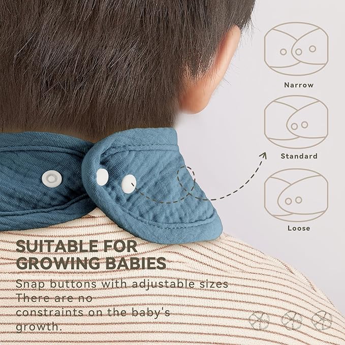 Muslin Baby Bibs for Unisex Boys Girls, Cotton Drool Bibs, Adjustable Newborn Bibs for Drooling and Teething