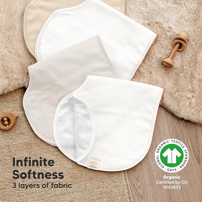 KeaBabies 4-Pack Baby Burp Cloths Baby Girl, Boy - Organic Cotton Burp Cloth, Extra Large, Absorbent, Soft Burping Cloths & Bibs Set for Babies, Newborn Burp Clothes, Thick Burp Rags (Pure)