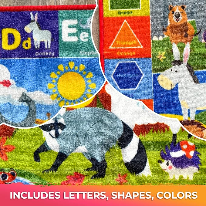 QUOKKA Classroom Rug for Kids - 79x60 ABC Rugs for Playroom - Alphabet Learning Area Rug for Bedroom - Ocean Toddler Rug for Boys and Girls - Carpet for Kids Room