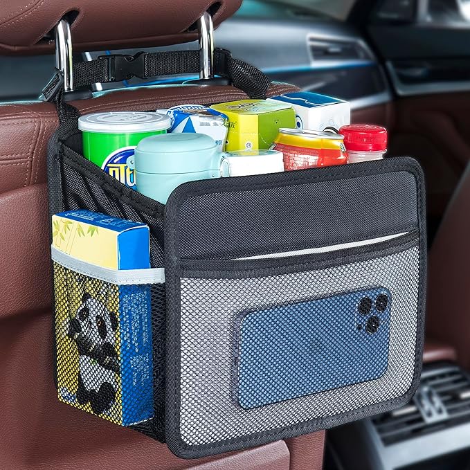 Uplien Car Back Seat Organizer and Storage Bag, Premium 1680D Oxford Cloth Collapsible Universal Hanging Car Seat Back Organizer for Kids & Adults