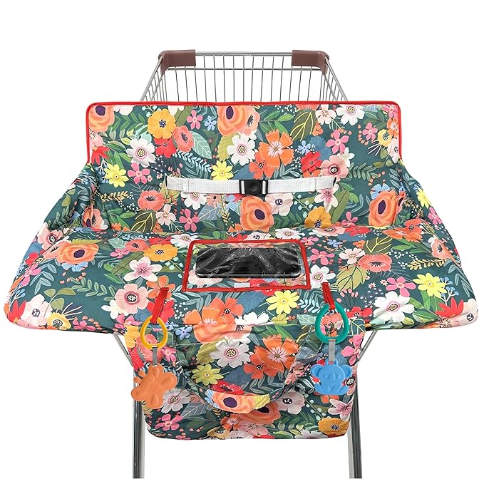Shopping Cart Cover for Baby,2-in-1 High Chair Cover Soft,Portable, and Machine Washable,Comfortable Cotton Seat Pad with Safety Harness and Portable Cloth Bag,Fits All Supermarkets and Restaurants