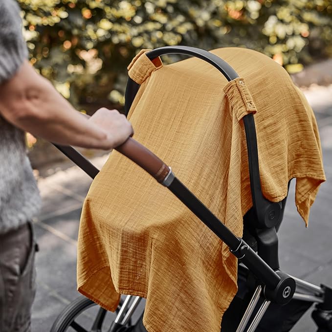 Car Seat Cover Baby - Organic Muslin Cotton - Carseat Canopy - 43" x 32" (Autumn Yellow)