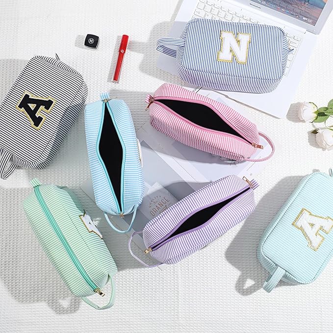 YOOLIFE Gifts for Women Teen Girls Kids - Initial Makeup Bag Cosmetic Case Toiletry Pouch, Birthday Gifts for Women Friends Sister Teacher, Blue K