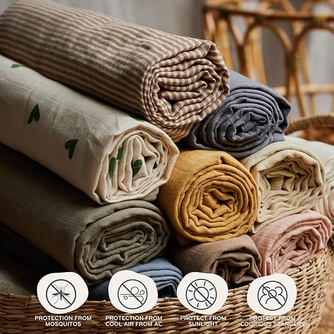 Car Seat Cover Baby - Organic Muslin Cotton - Carseat Canopy - 43" x 32" 2-Pack (Sage Green/Natural)