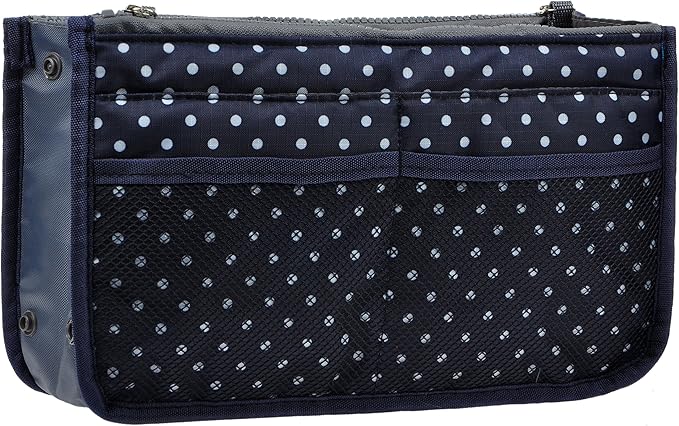 Vercord Purse Organizer Insert for Handbags Bag Organizers Inside Tote Pocketbook Women Nurse Nylon 13 Pockets Navy Blue Dot Large