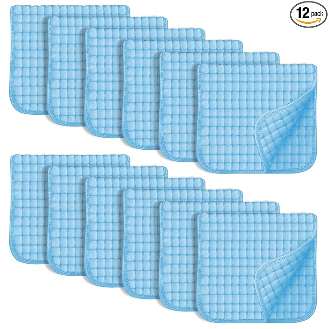 SWEET DOLPHIN 12 Pack Muslin Burp Cloths Large 100% Cotton Hand Washcloths for Baby - Baby Essentials Extra Absorbent and Soft Boys & Girls Milk Spit Up Rags for Newborn Registry- Aquamarine, 20" X10"