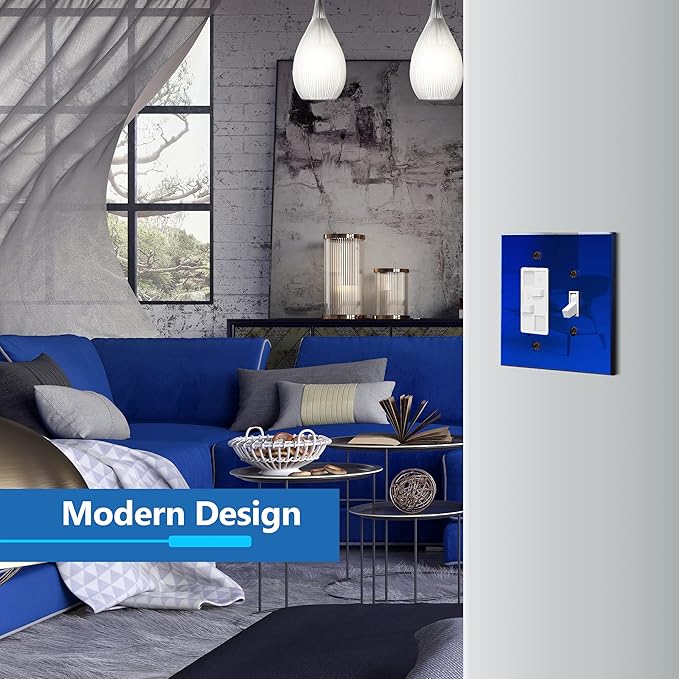 LIDER Reflective Acrylic Combination Wall Plate, Mirrored Double Switch Plate, Combo Toggle Switch and Decorator Outlet Cover, Acrylic Glass Oversized 2-Gang 5.25" x 5.25" LWP-1131O-ABL5P Blue 5 Pack