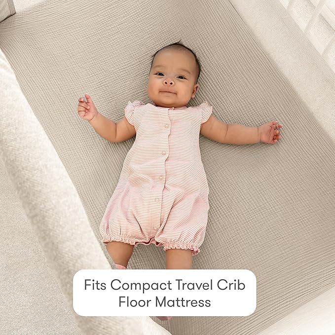 Newton Baby Fitted Sheets for Compact Travel Crib & Play Yard Floor Pad (2-Pack) - Ultra-Breathable, Washable and Ultra-Soft, 100% Cotton, 34" x 48", Sand