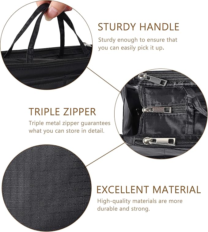 Vercord Patterned Purse Handbag Tote Pocketbook Bag Organizer Insert with Zipper Handle for Women Large Black