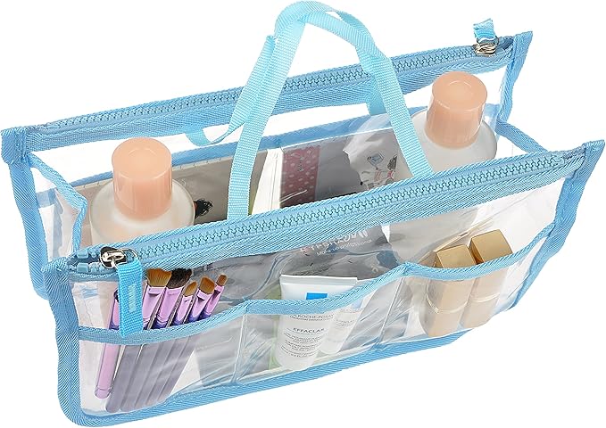 Vercord Translucent Purse Handbag Tote Pocketbook Bag Organizer Insert with Zipper Handle for Women Medium Blue