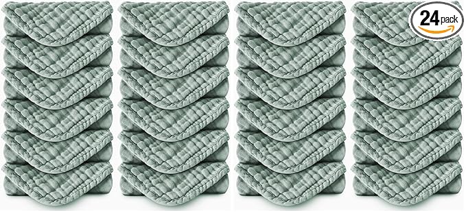 Spotted Play Muslin Burp Cloths 100% Cotton Large 20''x10'' Extra Soft and Absorbent Baby Wash Cloths Spit Up Rags - Baby Burping Cloth for Boys Girls Items(24 Pack Green)