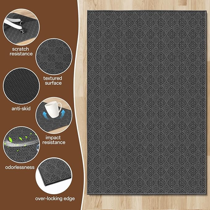 KMAT Office Chair Mat, 45x53in Heavy Duty Hardwood/Tile Floor Protector, Floor Mat Computer Desk Mat for Rolling Chairs, Work, Study, Office, Black