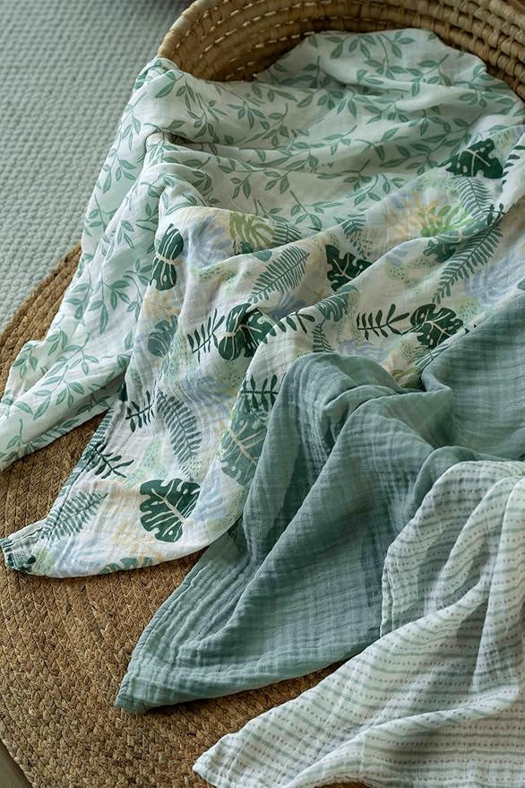 Muslin Swaddle Blankets for Newborn, 4 Pack Cotton Baby Blankets Neutral, Large 31.5 x 43.3 Breathable Soft Receiving Blanket, Essentials Swaddle Wrap Burping Clothes, Sage Green