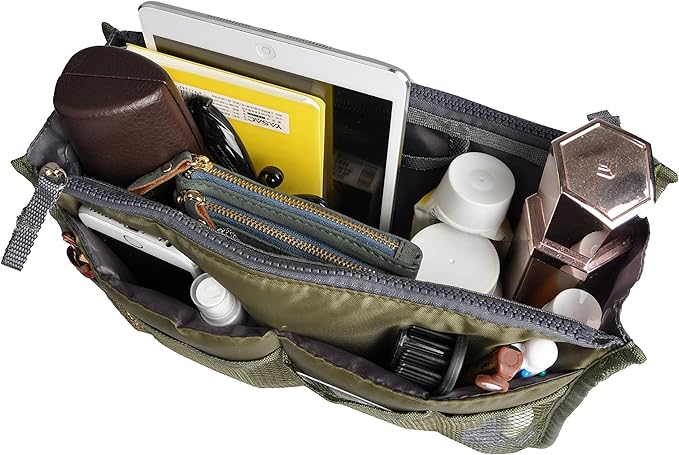 Vercord Purse Organizer Insert for Handbags Bag Organizers Inside Tote Pocketbook Women Nurse Nylon 13 Pockets Army Green Small