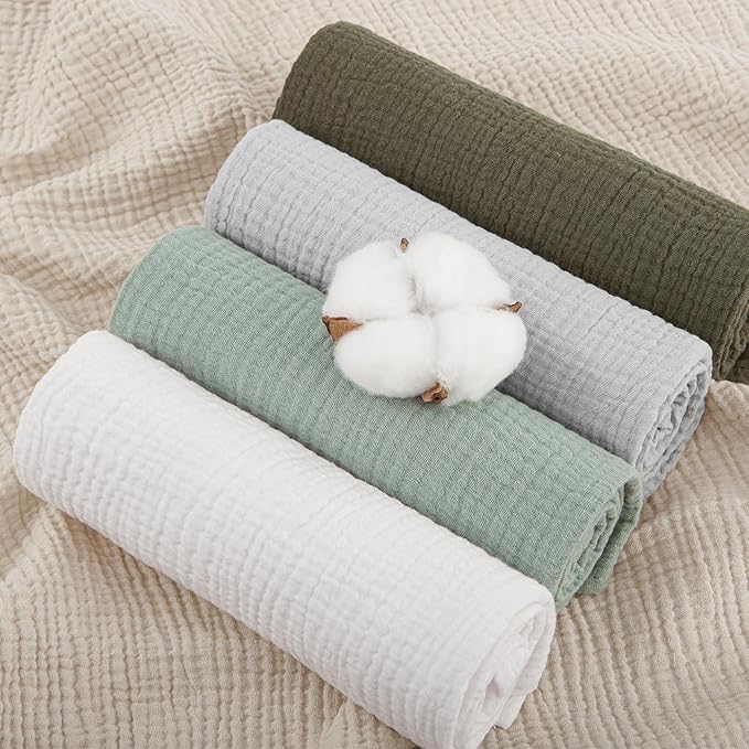 Susurration Burp Cloths Muslin 5 Pack Absorbent and Soft 100% Cotton Large Burping Cloths 23.6 * 23.6 inch, Baby Washcloths Newborn Essentials Registry-Green