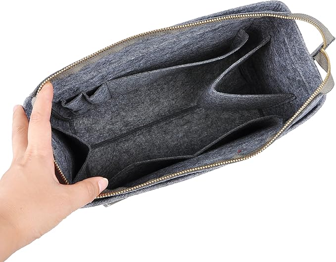 Vercord Felt Zipper Handbag Tote Purse Duffel Backpack Organizer Insert Dark Grey Medium