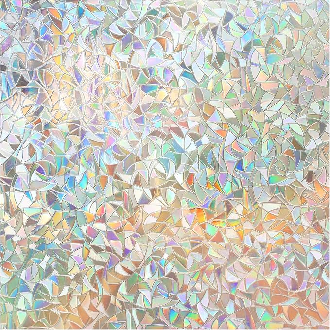 DOWELL Window Privacy Film, Rainbow Window Film, Decorative Stained Glass Clings, Static Cling Door Sticker, Non-Adhesive 3D Decals for Home UV Protection, Clear, 17.5 x 157.5 inches