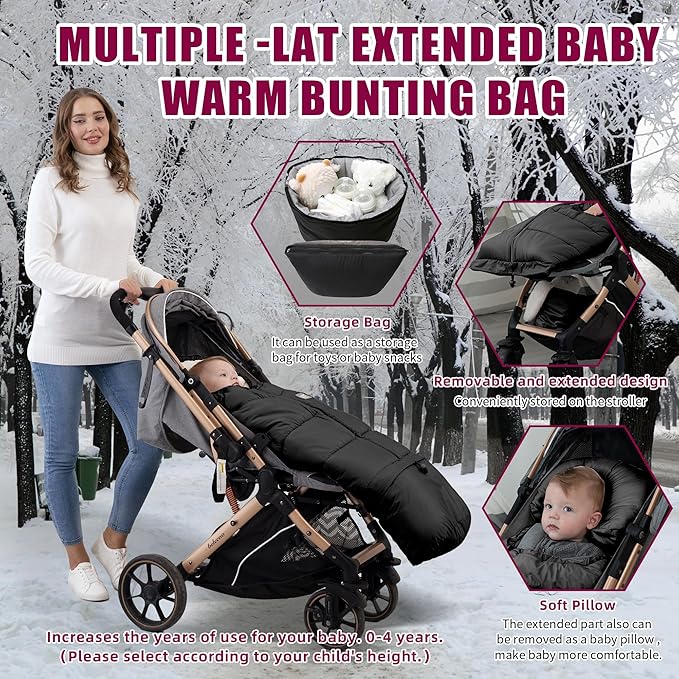 LAT Baby Warm Bunting Bag Universal,Extended and Removable,Stroller Sleeping Bag Cold Weather,Waterproof Toddler Footmuff