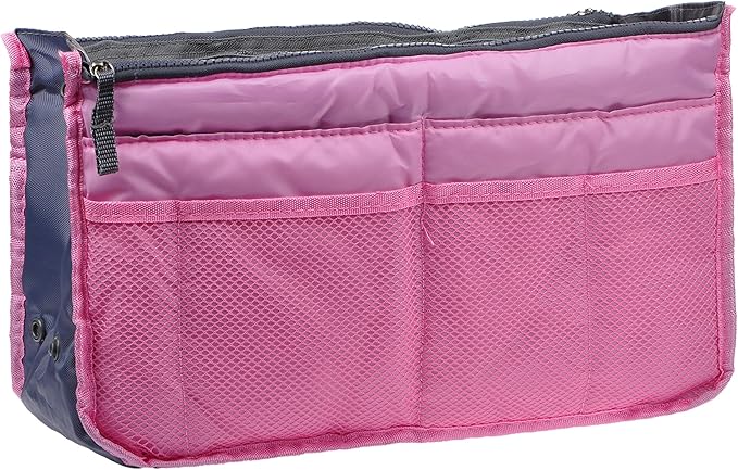 Vercord Purse Organizer Insert for Handbags Bag Organizers Inside Tote Pocketbook Women Nurse Nylon 13 Pockets Pink Small