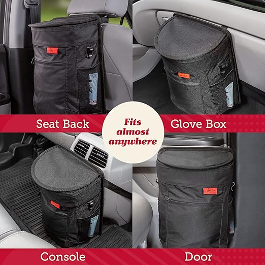 Lusso Gear Spill-Proof Car Trash Can - Easy to Clean Hanging Garbage Bin - Leak-Proof Lid, Removable Liner, Waterproof - Keeps Truck, SUV, Car, Minivan Clean & Odor Free - 2.5 Gallon Tan Car Trash Can