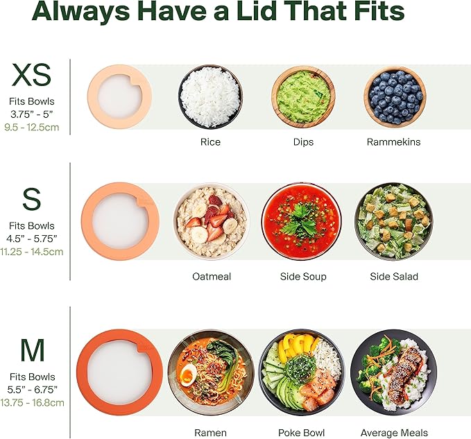 Food Huggers Replacement Lids for Glass Storage Containers | Silicone & Glass Lids that Don’t Crack | Fits Most Round Container Brands & Bowls | 100% Plastic Free | 1 Lid (Medium), Gradual Green