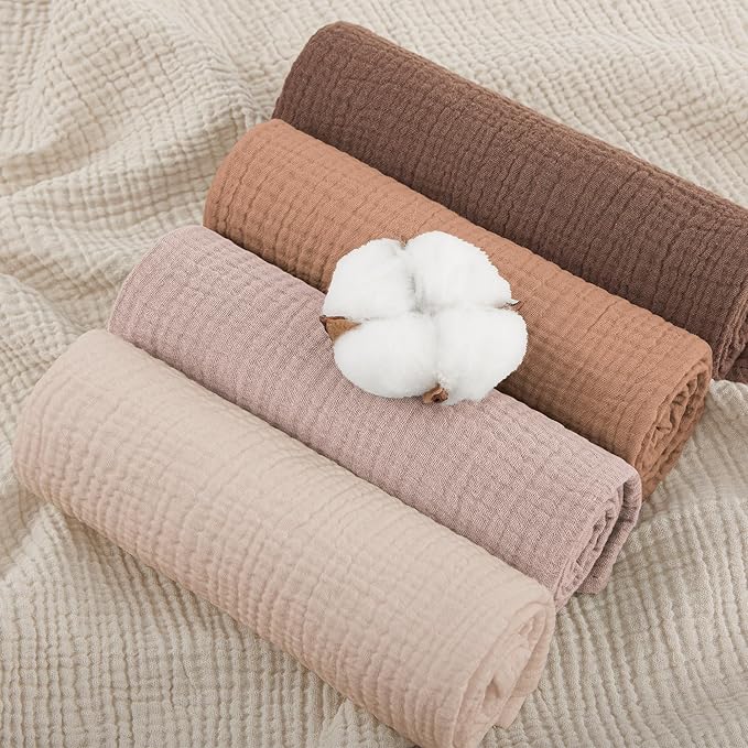 Susurration Baby Burp Cloths Muslin 100% Cotton Burp Cloths 5 Pack, Organic Fabric Burp Cloths for Baby Boy Girl, Newborn Essentials Registry-Brown