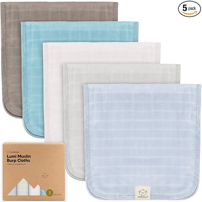 KeaBabies Cotton Muslin Burp Cloths Baby Boy, Girl - 5-Pack Soft & Absorbent Burping Cloth for Babies, Large Baby Towels & Washcloths for Newborn, Spit Up Rags, No Shrink, 20x10" (Nimbus)