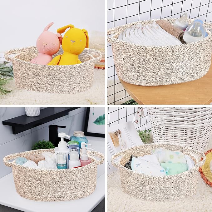 ABenkle Small Woven Easter Basket with Handle, 12x8x5 inches, Durable Storage Basket, Gift Wrap Ready with Ribbon