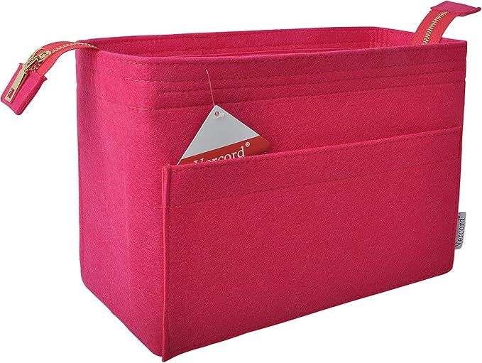 Vercord Felt Zipper Handbag Tote Purse Duffel Backpack Organizer Insert Rose Small