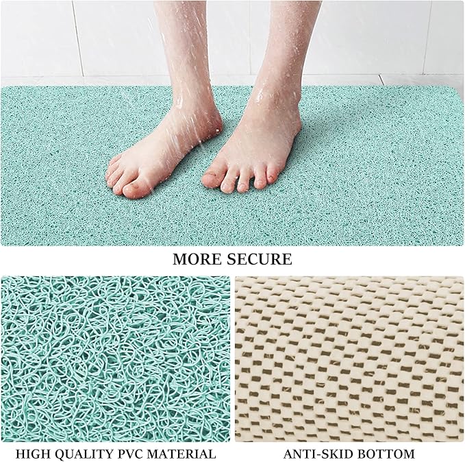 LuxStep Shower Mat Bathtub Mat,32x16 inch, Non-Slip Bath Mat with Drain, Quick Drying PVC Loofah Bathmat for Tub,Shower,Bathroom,Green