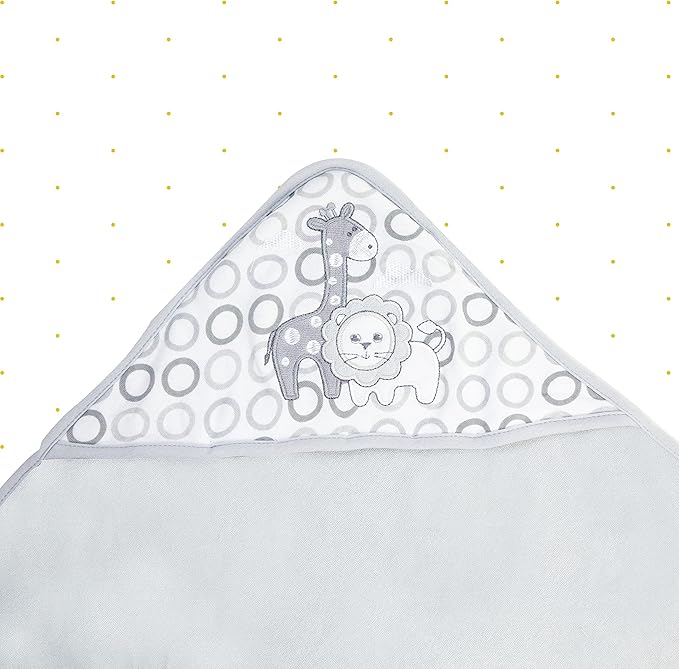 Spasilk 4-Piece Soft Terry Hooded Bath Towel and Washcloth Set, 1 Baby Towel and 3 Baby Washcloths for Newborn Boys and Girls, Gray Lion