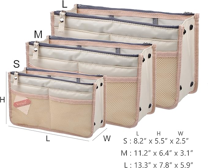 Vercord Updated Purse Handbag Organizer Insert Liner Bag in Bag 13 Pockets Milky Beige Medium