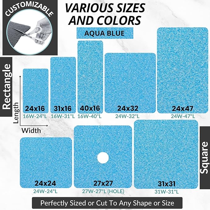 Non Slip Bathtub Mat Shower Mat for Tub - Loofah Bath Mats for Bathroom - 40x16 Bathtub Floor Mat - Textured Anti Slip Bath Mat Without Suction Cups - Secure Mat for Wet Areas (40x16 Aqua Blue)
