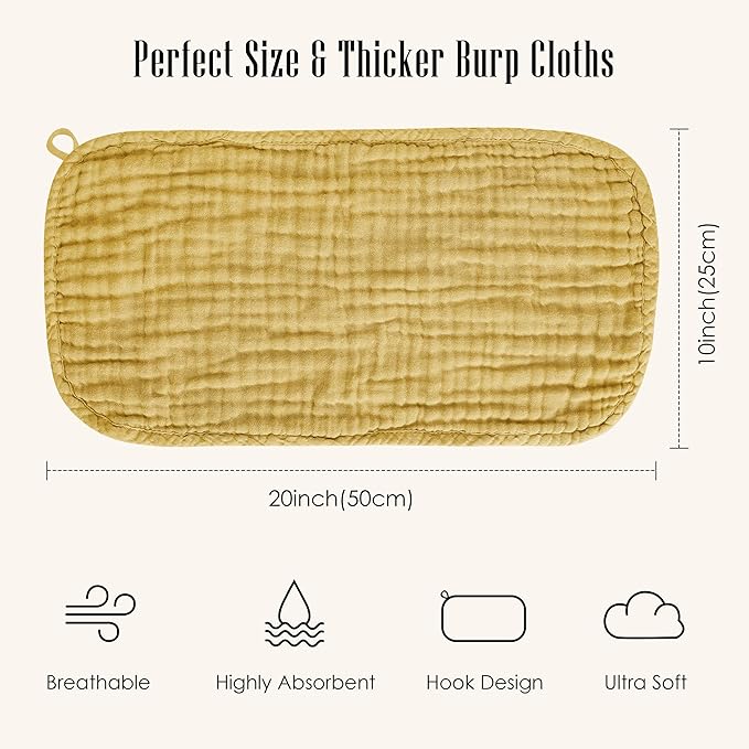 12 Pack Muslin Burp Cloths - Large 20" x 10", Ultra Absorbent 100% Cotton for Baby Drool and Messes - Soft, Gentle Baby Burp Rag for Boys & Girls -Brown, Honey, Bean Paste Series