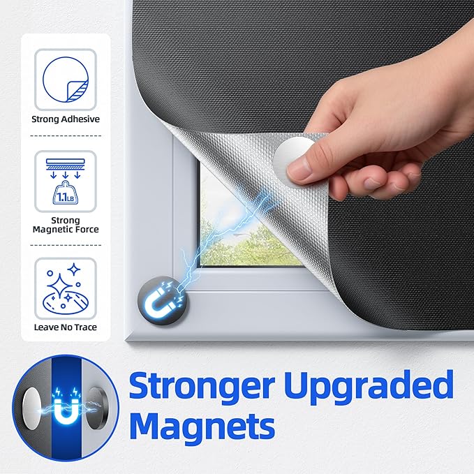 Magnetic Blackout Window Cover with Strong Magnets – 75" x 58" Portable Blackout Curtains for Bedroom, No Drill Black Out Blinds & Temporary Black Out Shades for Windows Film RV Travel Skylight-Blacks
