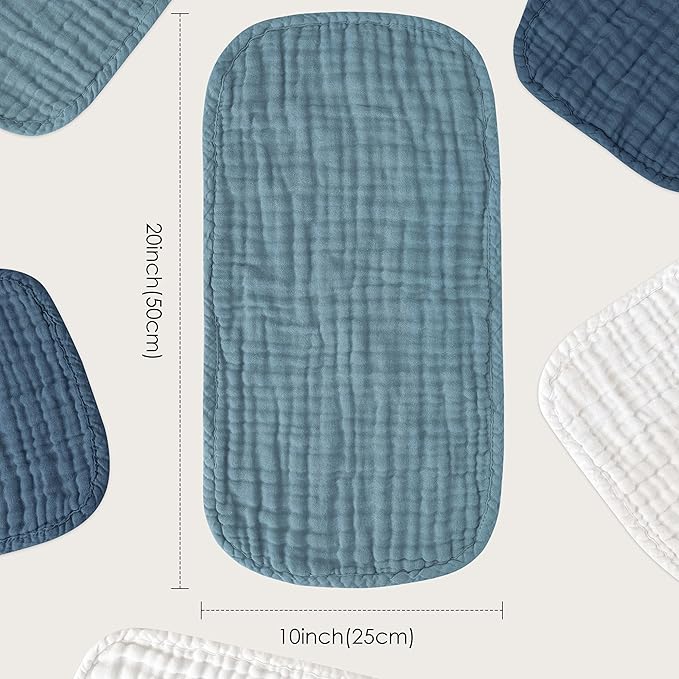 Muslin Burp Cloths for Baby 100% Cotton Burping Cloths for Unisex, Boy, Girl - Large 20'' by 10'' Newborn Essentials Ultra Soft Absorbent Milk Spit Up Rags - 12 Pack - White+Light Navy Series
