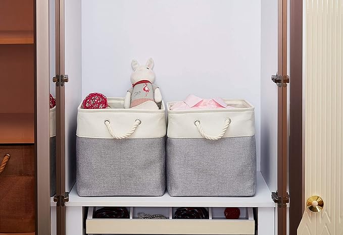 DECOMOMO Cube Storage Bins - 13x13 Storage Cubes for Toys, Shelves, Closet and Cube Organizer (Grey & White, 3 Pack)