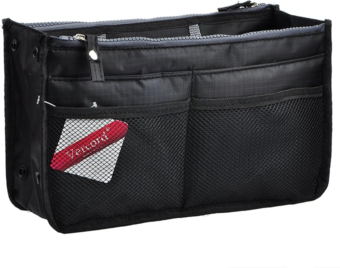 Vercord Updated Purse Handbag Organizer Insert Liner Bag in Bag 13 Pockets Black Small