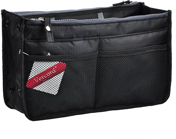 Vercord Updated Purse Handbag Organizer Insert Liner Bag in Bag 13 Pockets Black Medium