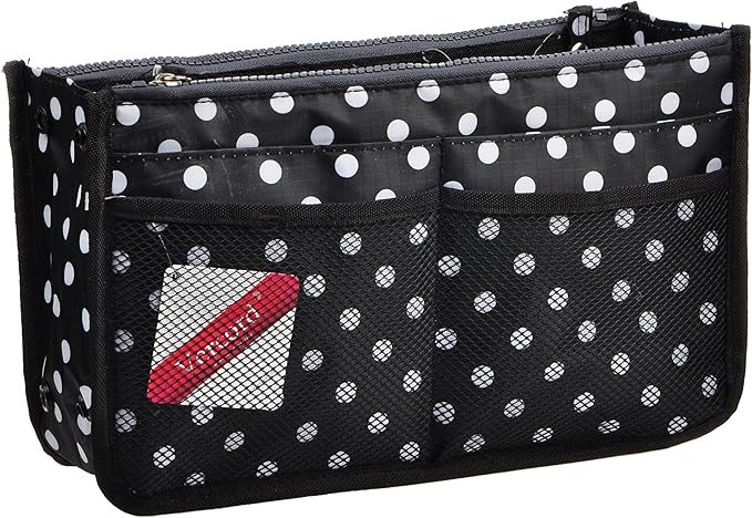 Vercord Updated Purse Handbag Organizer Insert Liner Bag in Bag 13 Pockets Black Dot Large