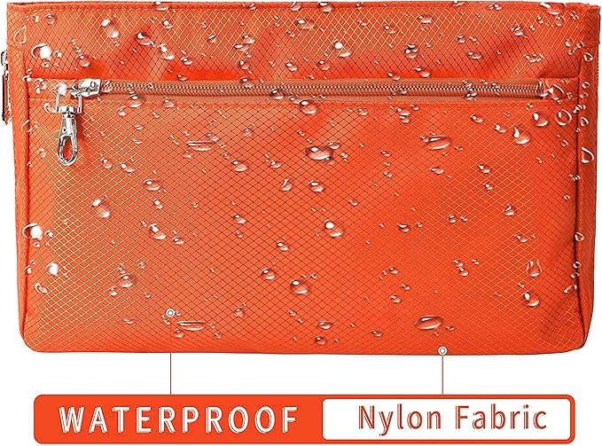 Vercord Expandable Nylon Handbag Purse Organizer Insert Liner Shaper Bag in Bag Orange Large